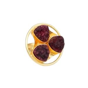 Gold Ring with Deep Purple Druzy Trio
